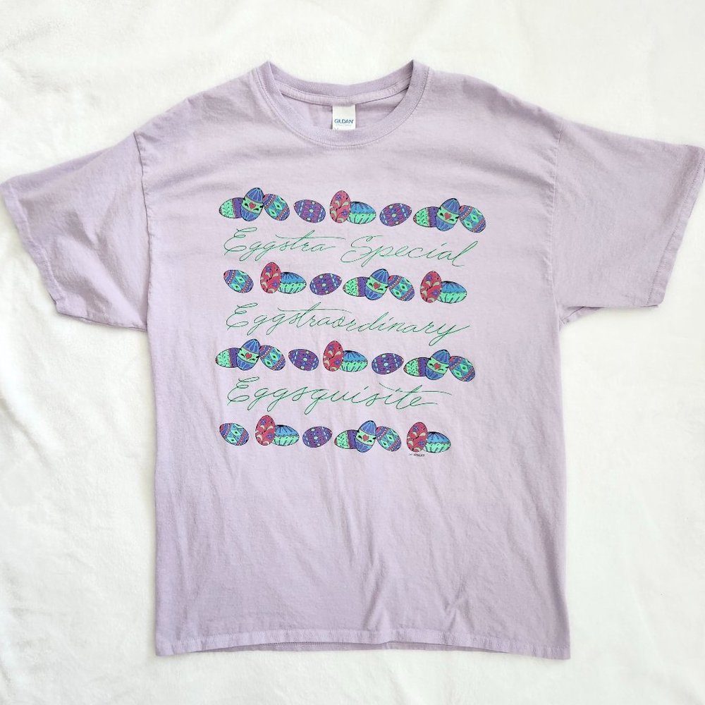 Vintage Easter Egg Graphic Tee Y2K Pastel Purple Gildan Short Sleeve Large - Picture 13 of 13